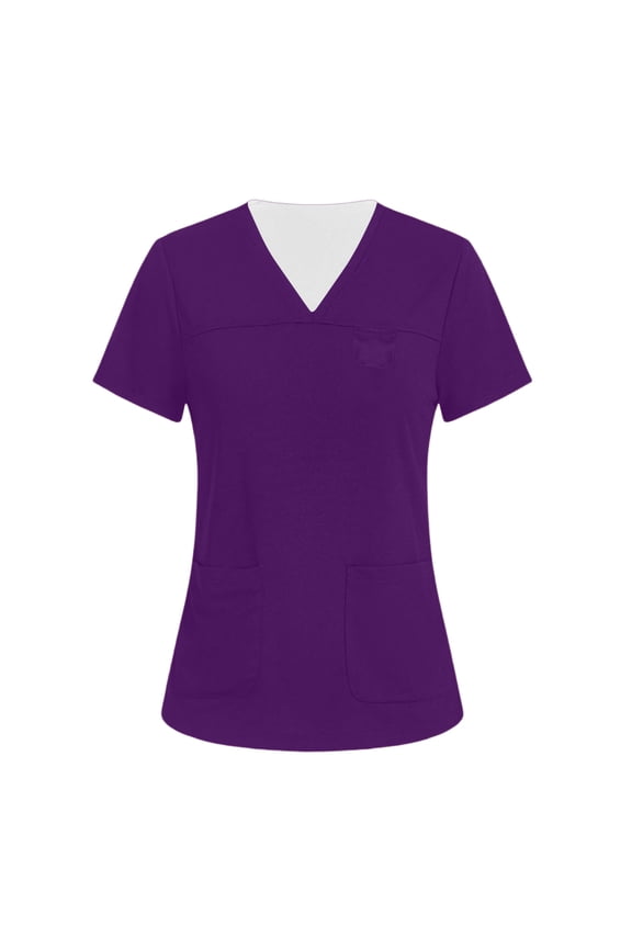 Womens Scrubs Short Sleeve V Neck Soft Cozy Nurse Uniform Stretchy Medical Scrubs Tops with Pockets Purple 3XL