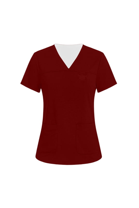 Womens Scrubs Short Sleeve V Neck Soft Cozy Nurse Uniform Stretchy Medical Scrubs Tops with Pockets Red 4XL