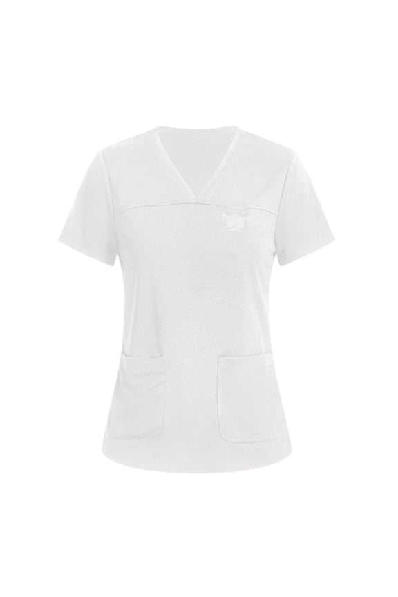 Womens Scrubs Short Sleeve V Neck Soft Cozy Nurse Uniform Stretchy Medical Scrubs Tops with Pockets Red M