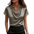 thumbnail image 1 of ASDFVBKG Womens Silk Satin Blouses Spring Dressy V Neck Shirts Casual Short Sleeve Blouses Work Silk Tops Gray S, 1 of 4