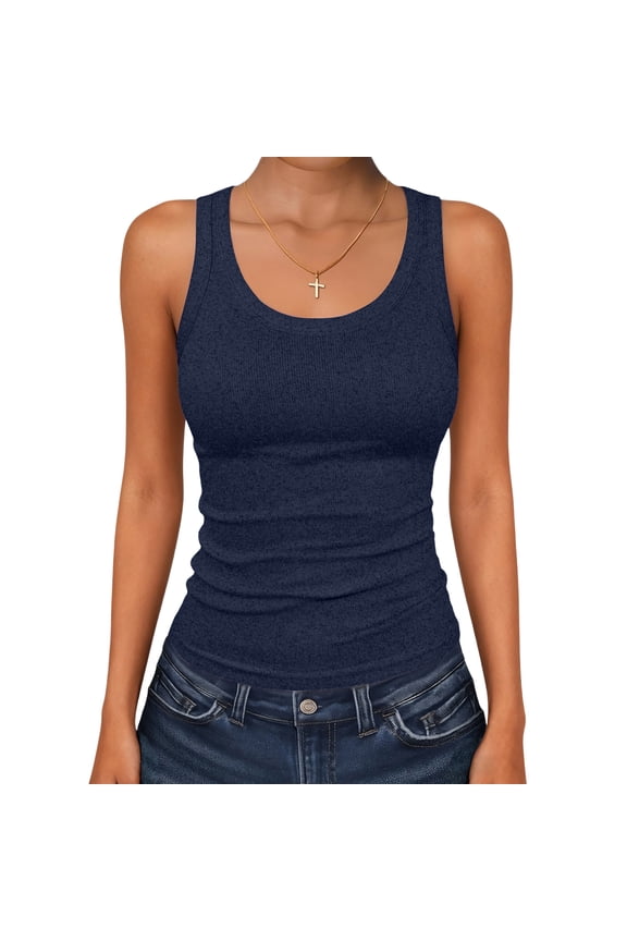 Womens Sleeveless Square Neck Tank Tops Summer Racerback Workout Top Ribbed Knit Slim Fit Basic 2026 Casual Clothes Blue S