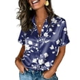 thumbnail image 1 of ASDFVBKG Womens Stain Silk Polo Shirts Collared Long Sleeve Casual Shirts Button Down Fashion Lounge Vintage Floral Print Top for Women Navy M, 1 of 7
