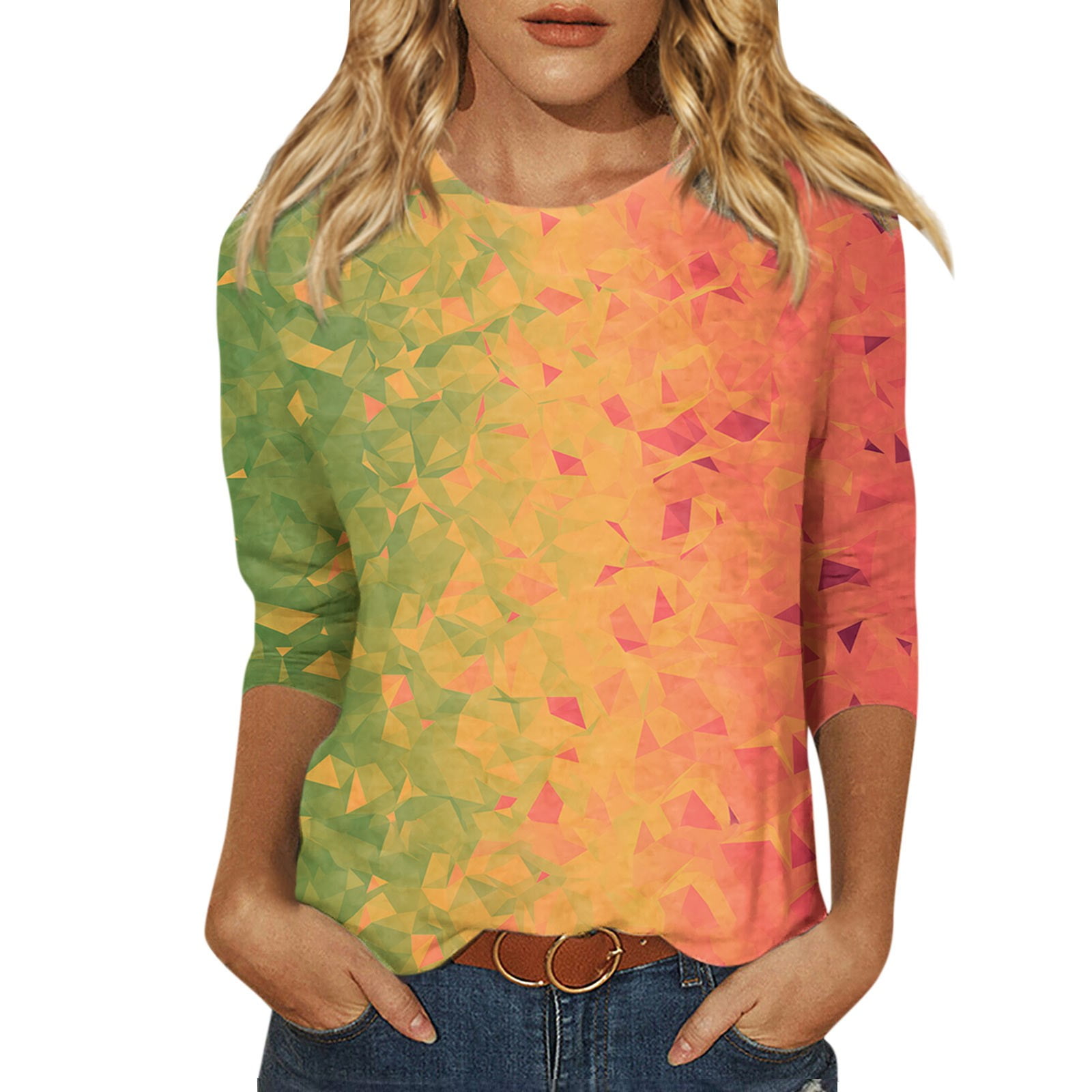 ASDFVBKG Womens Summer Tops 3/4 Sleeve Cute Graphic Shirts Round Neck