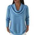 thumbnail image 1 of ASDFVBKG Womens Sweaters Cowl Neck Long Sleeve Solid Color Sweater Pullover Loose Casual Fall Winter Dressy Sweater Light Blue 2XL, 1 of 2
