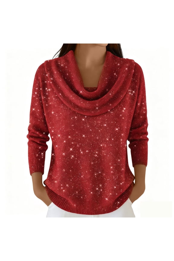 Womens Sweaters Cowl Neck Long Sleeve Solid Sweater Pullover Loose Fit Soft Casual Fall Winter Dressy Sweater 2025 Red XL
