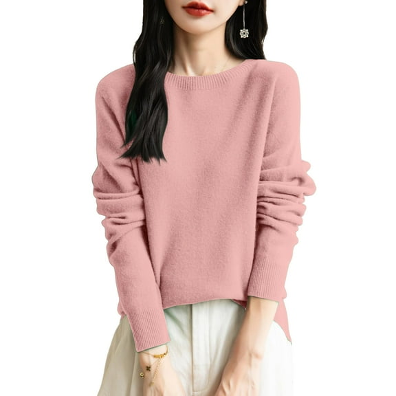 ASDFVBKG Womens Sweaters Long Sleeve Mock Neck Loose Knitted Sweater Top Lightweight Casual Fall Solid Pullover 2025 Dressy Outfits Pink M