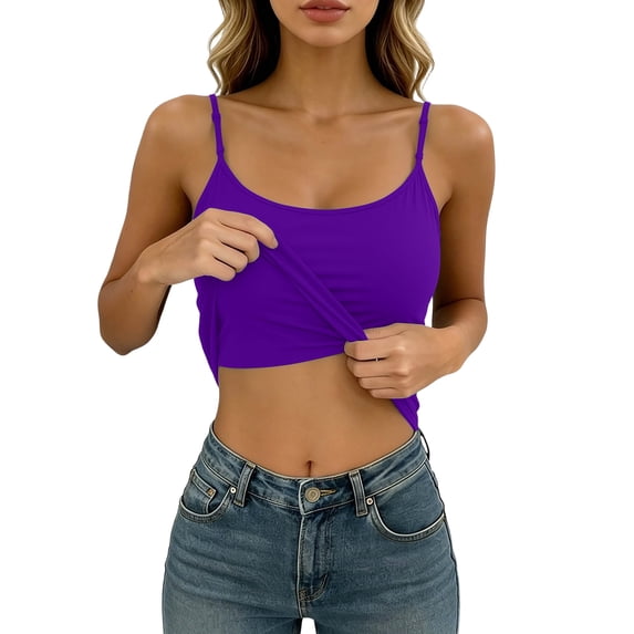ASDFVBKG Womens Tank Tops with Built in Bras Square Neck Double Lined Basic Sleeveless Workout Tops Dark Purple S