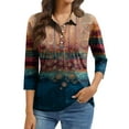 thumbnail image 1 of ASDFVBKG Womens Tops Comfortable 3/4 Length Sleeve Dressy Button Down Tee Shirts Collared Tunic Vintage Pattern Business Loose Fit Tops Dark Blue L, 1 of 6