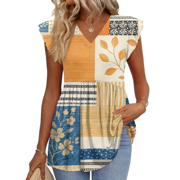 ASDFVBKG Womens Tops Comfortable Ruffle Sleeve V Neck Blouses Vintage ...