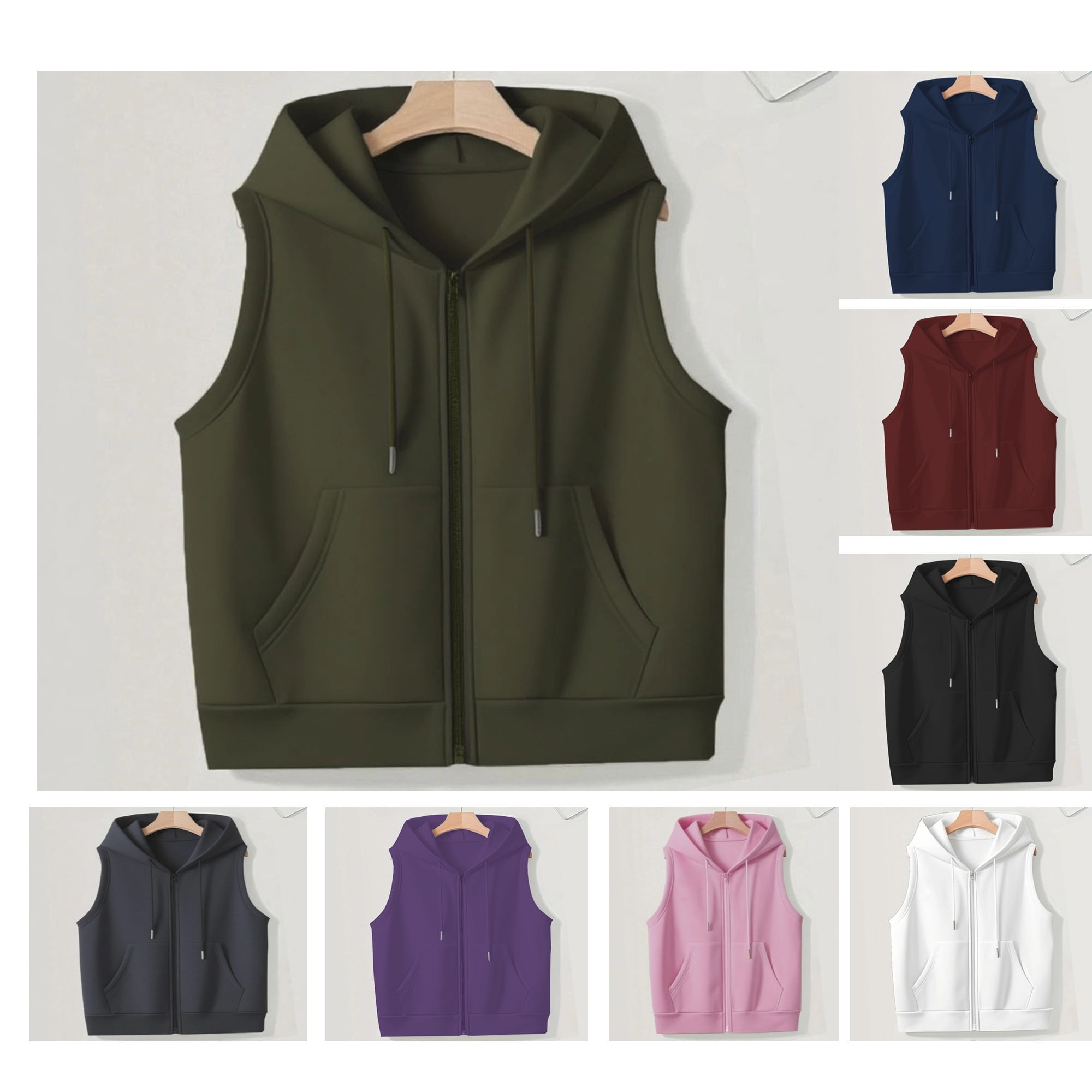 トップス BEEDEN VEST STUDS HOODIE ASDFVBKG Zipper Hooded Vest Top for Women Plus size