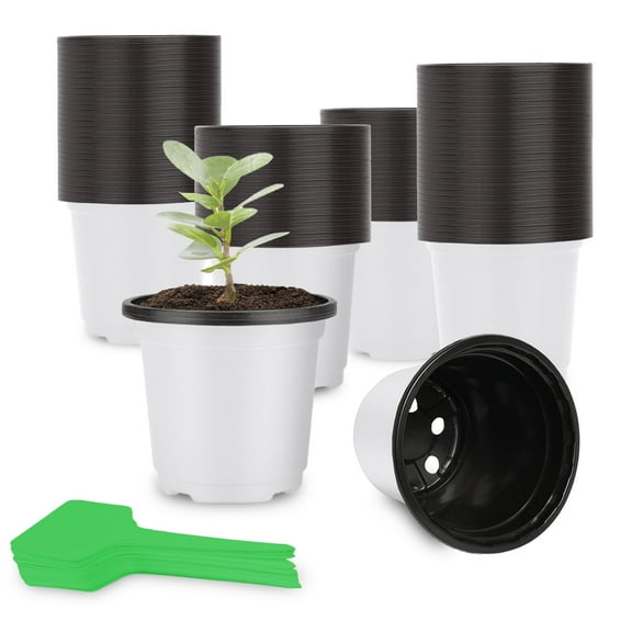 ASDIIT Seed Starter Pots 4.1" Round White Plastic Plant Pot with Drainage Holes 100 Count