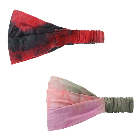 ASDIIT 2Pcs Head Bands for Women's Hair Tie-Dye Elastic Stretchy for Yoga, Sports and Fitness Creative Color Schemes Rosy Pink and Red