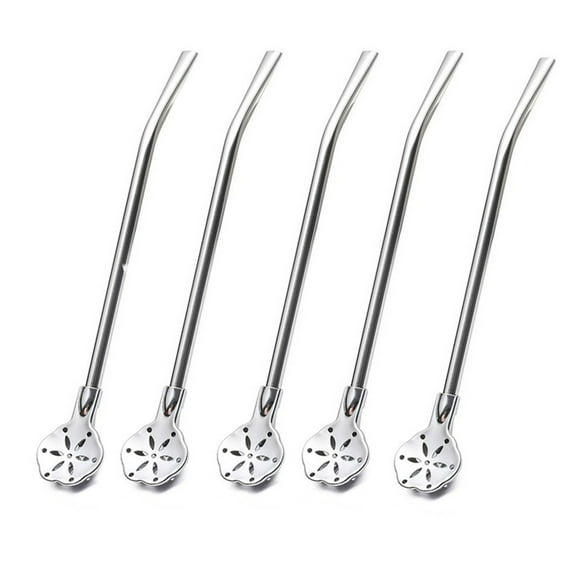 ASDIIT 5Pcs Flower Bombilla Mate Integrated for Stirring and Filtering Reusable Spoon Straws Detachable for Easy Cleaning