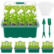 ASDIIT 5pcs 60 Cells Seed Starter Tray with Grow Light Indoor Seeds Starter Kit with Lid Plastic Planting Trays Mini Greenhouse Garden