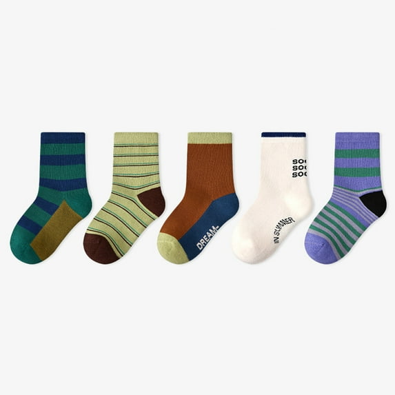 ASDIIT 5pcs cotton socks for boys athletic socks Childishly ankle socks for Little Big Kids Color Block Block Socks Set M