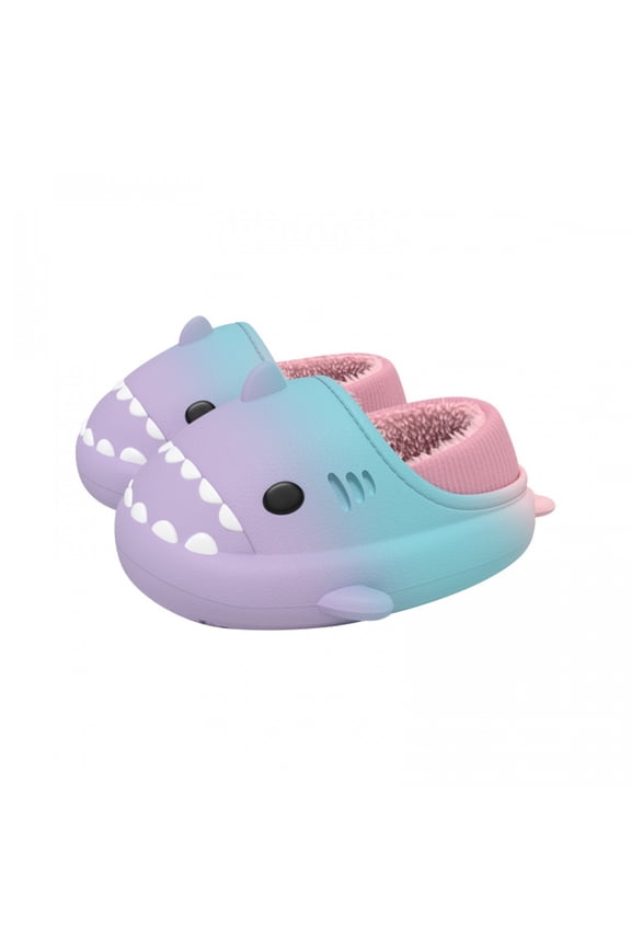 Rainbow Shark Slippers for Kids Cute Warm Waterproof Non-slip Package Heel House Slippers for Kids Birthday Christmas Gifts for Boys Girls Purple Blue Pink