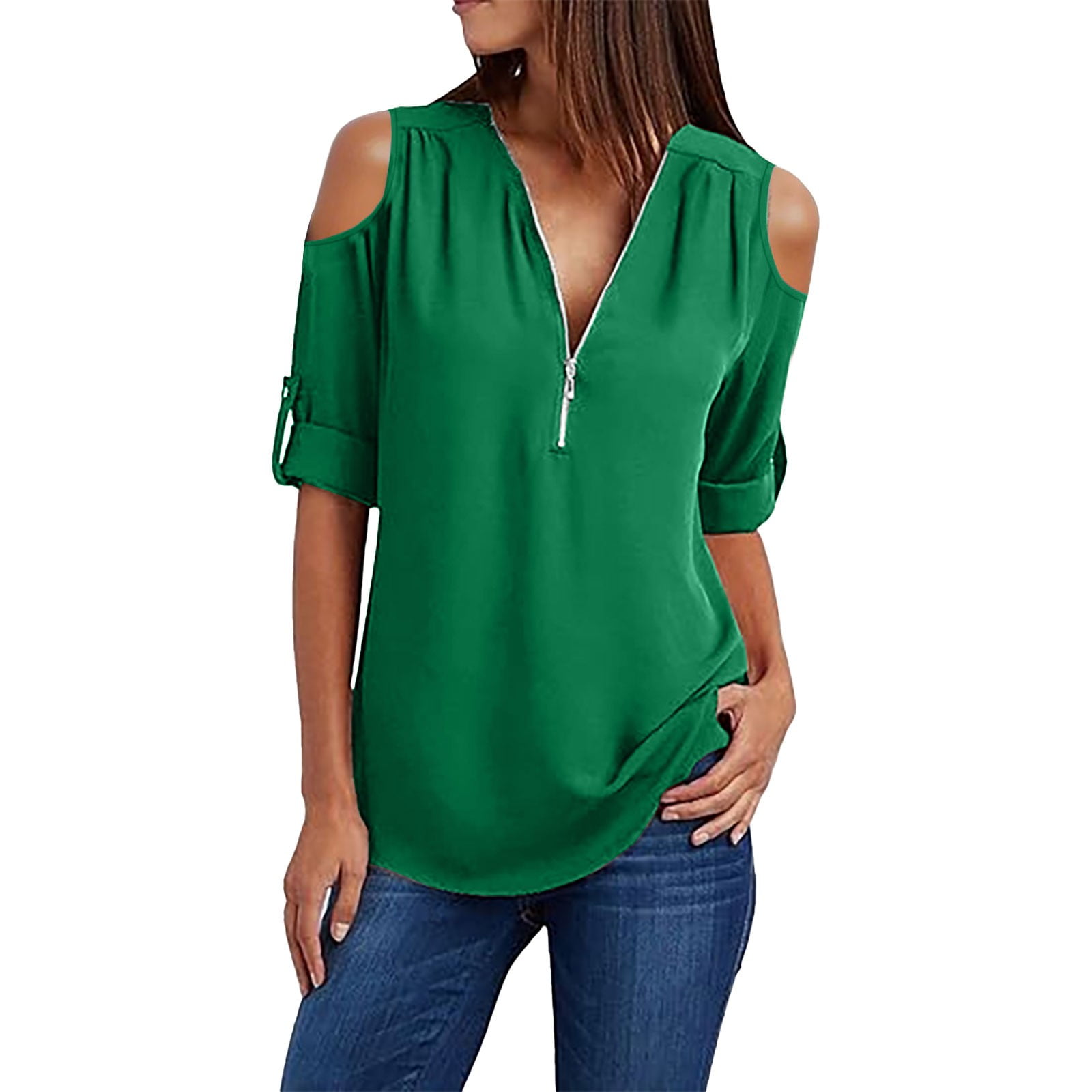 Cfhntfmh Womens Cold Shoulder Sweater Tops V Neck Long Sleeve Shirts Off Shoulder Tunic Top Casual Cable Knit Pullover Khaki Large