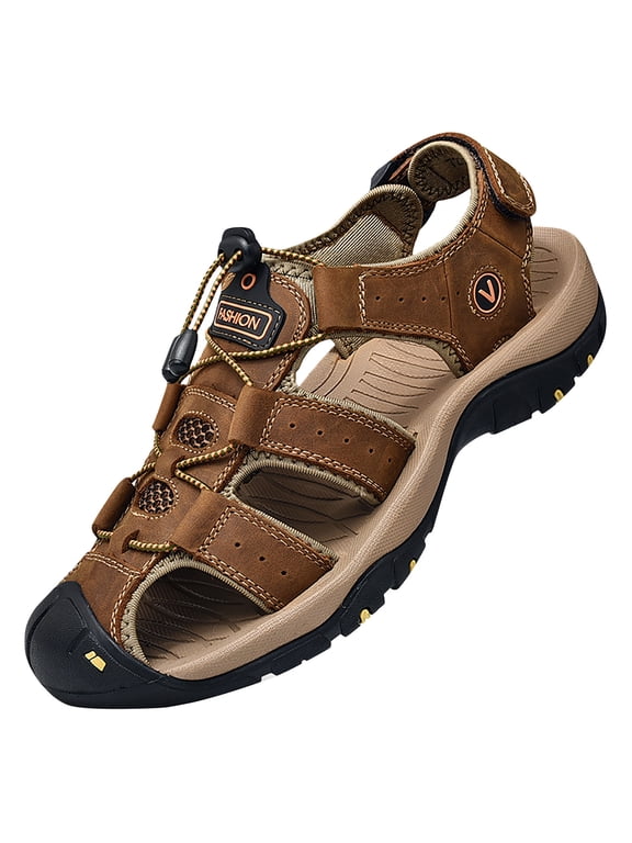 Men's Slip-On Hiking Open Toe Sandals, Non-Slip Anti-Collision, Brown, Size 41