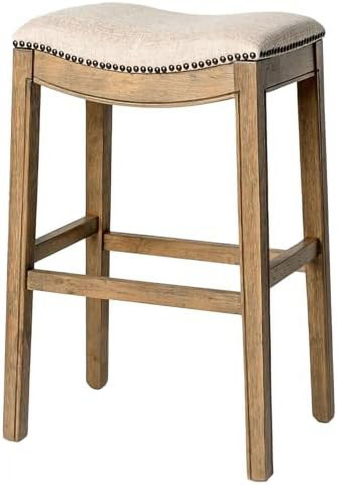 Natural Wood and Metal Backless Saddle Bar Stool