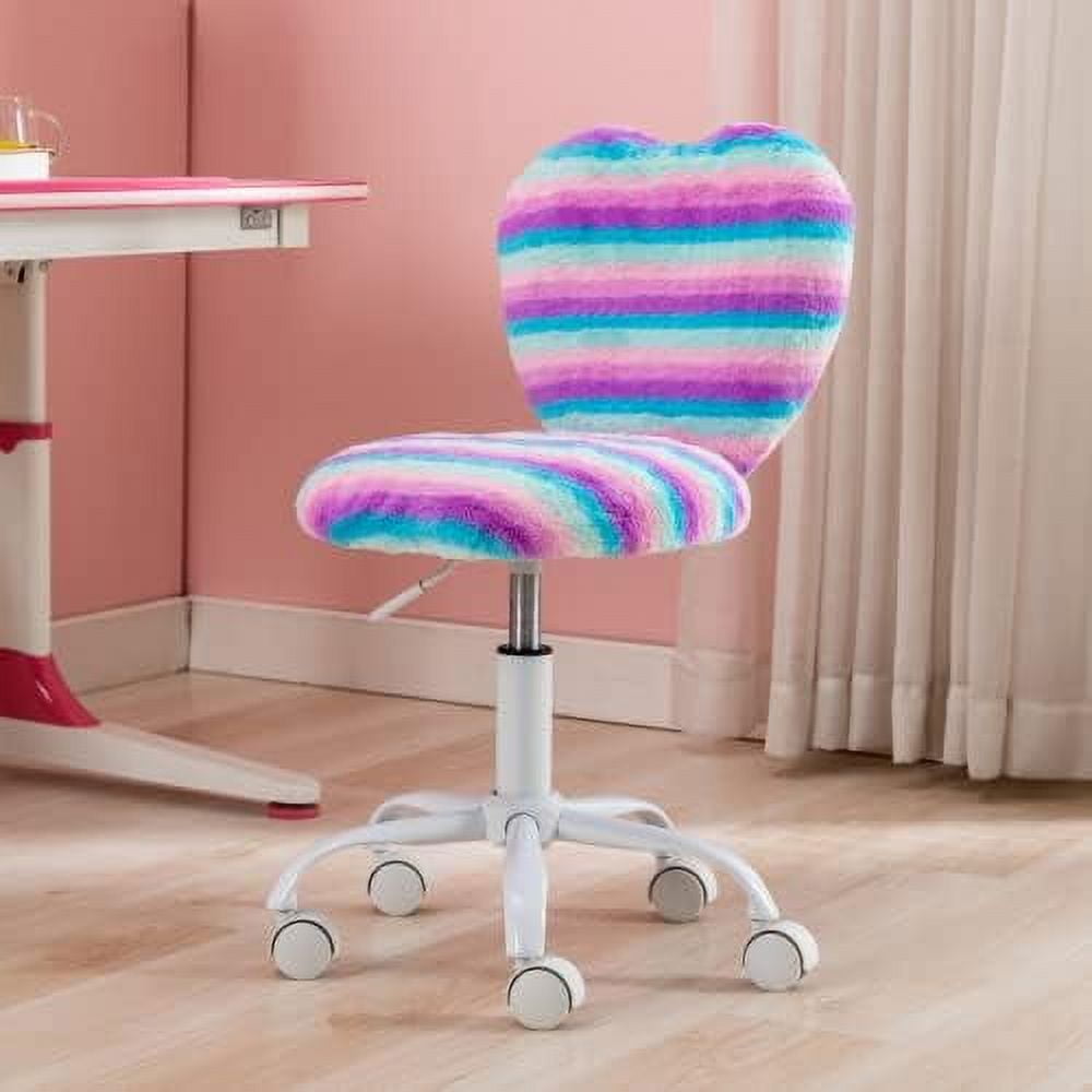ASDRFYU Desk Chair Furry Study Chair for Girls Comfy Adjustable Computer Children Chair with Heart Shaped Back Cute Rolling Swivel Student Task Chair for Reading Bedroom Study Dreamy B Walmart