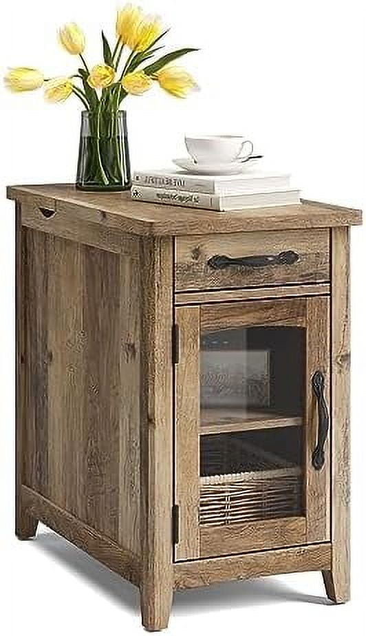 Black Wood End Table Nightstand with Charging Station