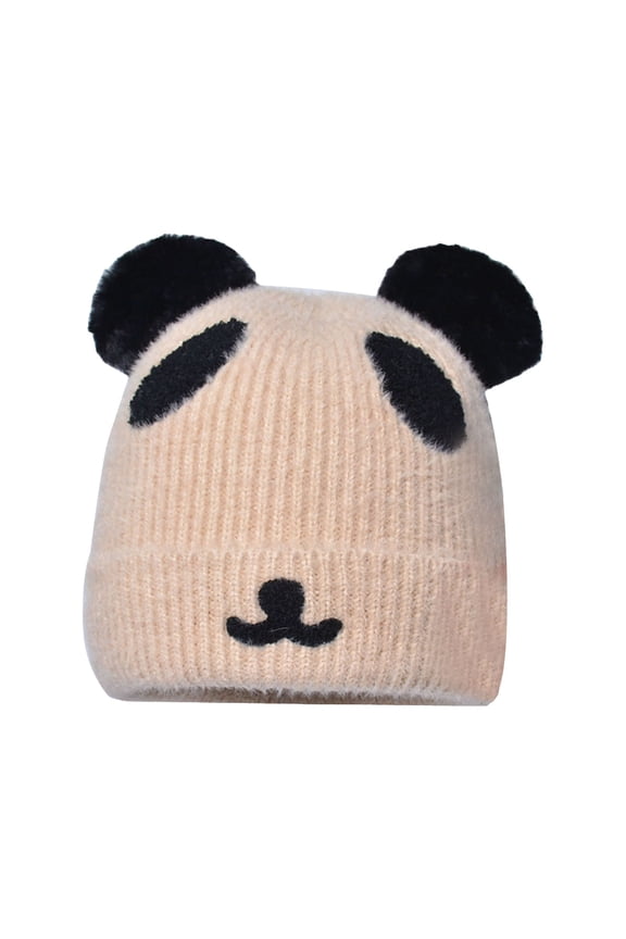 Autumn and Winter Women's Cute Bear Knitted Wool Velvet Warm Ear Cap Winter Hat Warm Knitted Thick Baggy Slouchy Cap for Men Warm Winter Hats Acrylic Knit Cap Daily Watch Hat Beige One Size