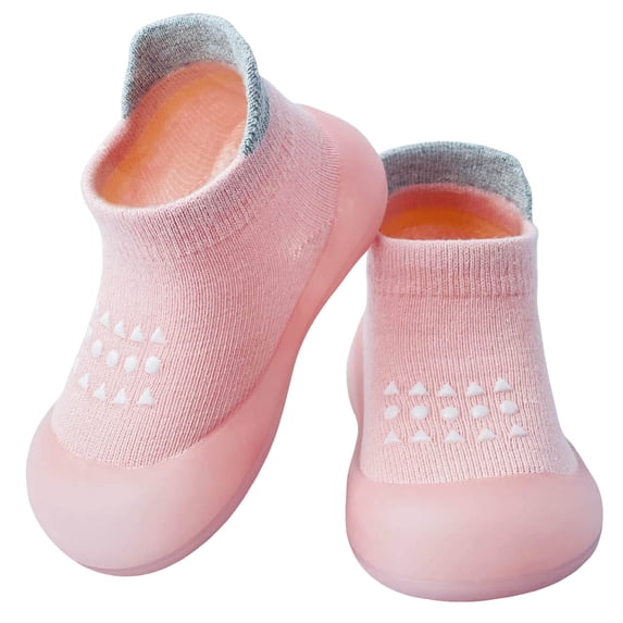 ASEIDFNSA Baby Sock Shoes with Knit Upper Soft Rubber Sole and Non Slip Walking Grip (Pink,20)