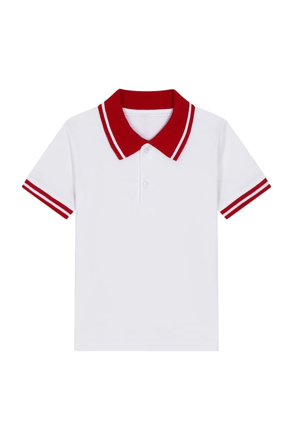 Boys School Uniform Polo Shirt with Contrast Trim and Ribbed Cuffs (Red,4-5 Years)