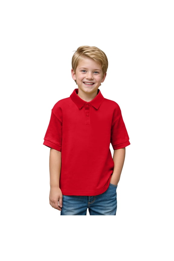 Boys School Uniform Polo Shirt with Solid Color and Button Placket (Red,3-4 Years)
