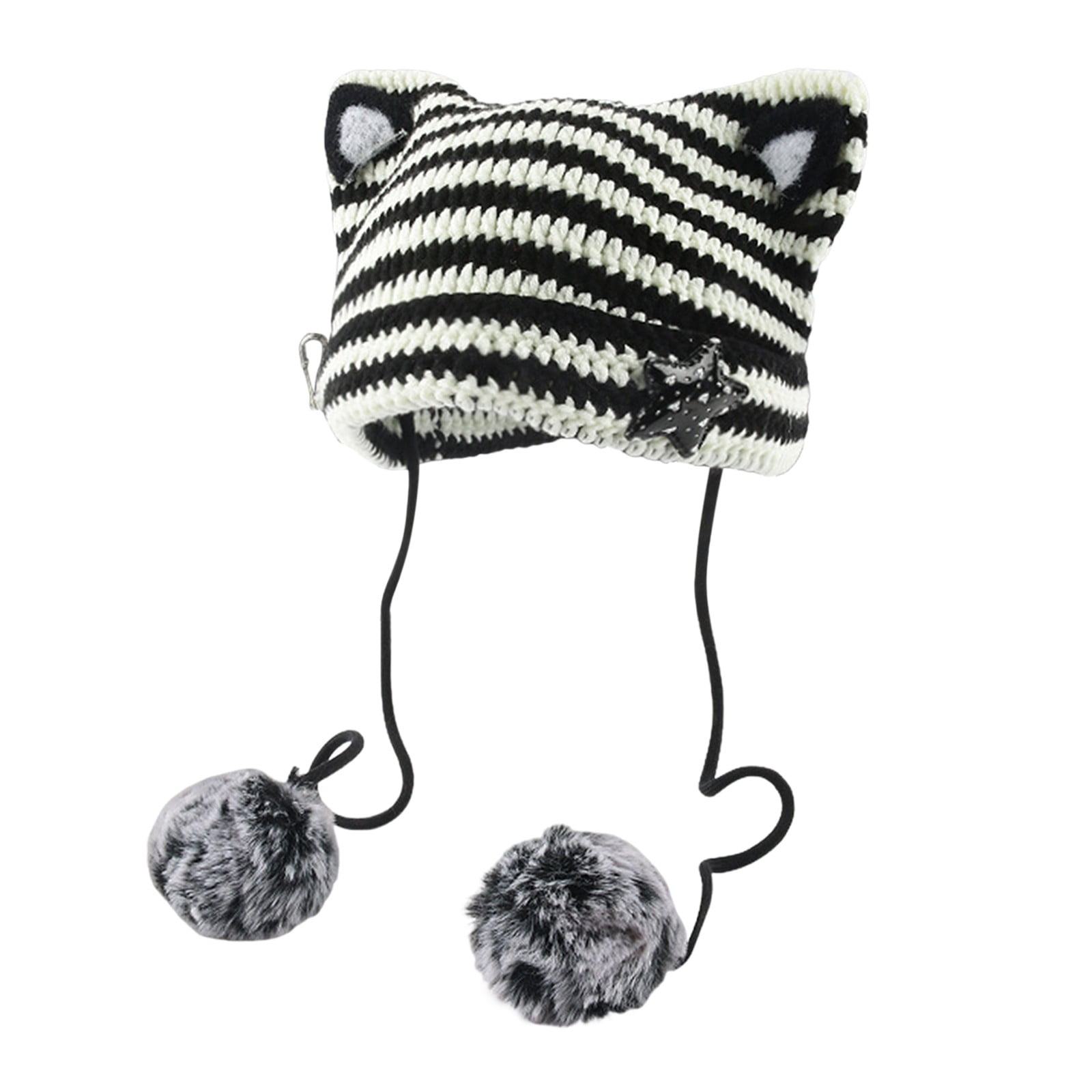 ASEIDFNSA Cat Ear Gyaru Acubi Crochet Hats Cute Star Pompoms