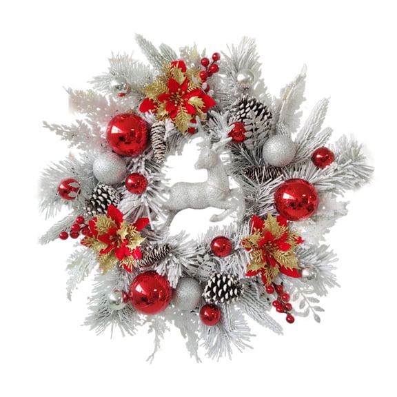 ASEIDFNSA Christmas Wreath Christmas Deer Flocking Flower Ring Christmas Decoration Wall Hanging Door Fall Wreath, Straw Wreath, Farmhouse Door Wreaths for Front Door Autumn White