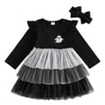 thumbnail image 1 of ASEIDFNSA Girls Halloween Ghost Dress with Headband Long Sleeves Tulle Skirt and Ruffle Hem (Black,4-5 Years), 1 of 4