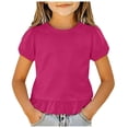 thumbnail image 1 of ASEIDFNSA Girls Peplum Tee Top with Puff Sleeves Crew Neck Soft Fabric and Flared Hem Shape (Pink,7-8 Years), 1 of 4