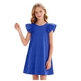 thumbnail image 1 of ASEIDFNSA Girls Ruffle Sleeve Dress with Layered Shoulders Solid Color and Swing Hem (Blue,6-7 Years), 1 of 5