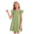 thumbnail image 1 of ASEIDFNSA Girls Ruffle Sleeve Dress with Layered Shoulders Solid Color and Swing Hem (Green,14-15 Years), 1 of 5