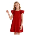 thumbnail image 1 of ASEIDFNSA Girls Ruffle Sleeve Dress with Layered Shoulders Solid Color and Swing Hem (Red,10-11 Years), 1 of 5