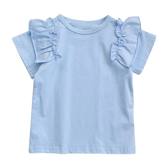 ASEIDFNSA Girls Ruffle Sleeve Top with Crew Neck Solid Blouse Shape and Dressy Knit Fabric (Blue,18-24 Months)