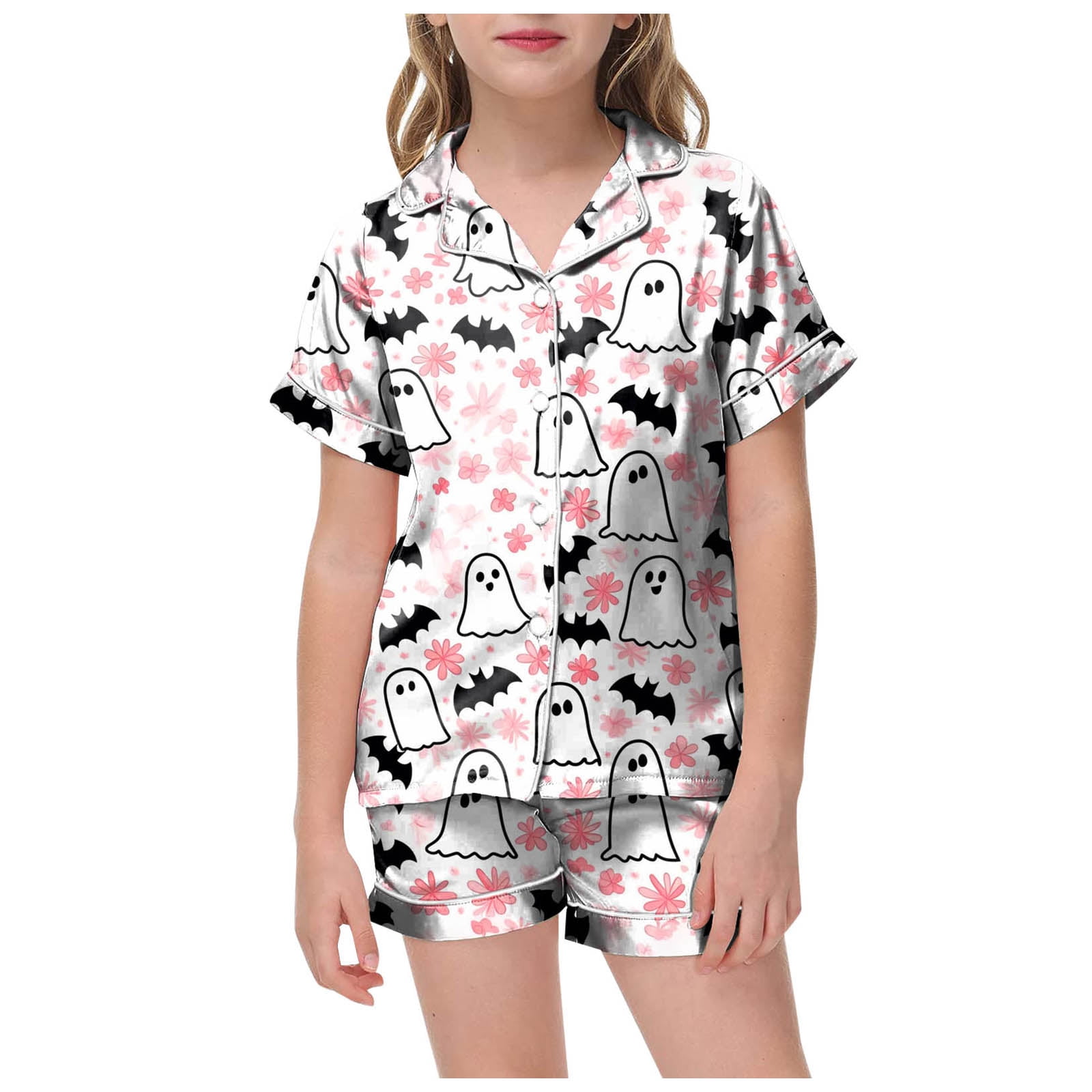 ASEIDFNSA Girls Shirt and Shorts Set with Halloween Pumpkin Print and