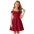 thumbnail image 1 of ASEIDFNSA Girls Sleeveless Off Shoulder Dress with Ruffle Neckline and A Line Skirt (Red,8-9 Years), 1 of 4