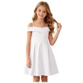 thumbnail image 1 of ASEIDFNSA Girls Sleeveless Off Shoulder Dress with Ruffle Neckline and A Line Skirt (White,8-9 Years), 1 of 4
