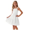thumbnail image 1 of ASEIDFNSA Girls Sleeveless Ruffle Dress with Tiered Hem Smocked Bodice and A Line Fit (White,7-8 Years), 1 of 3