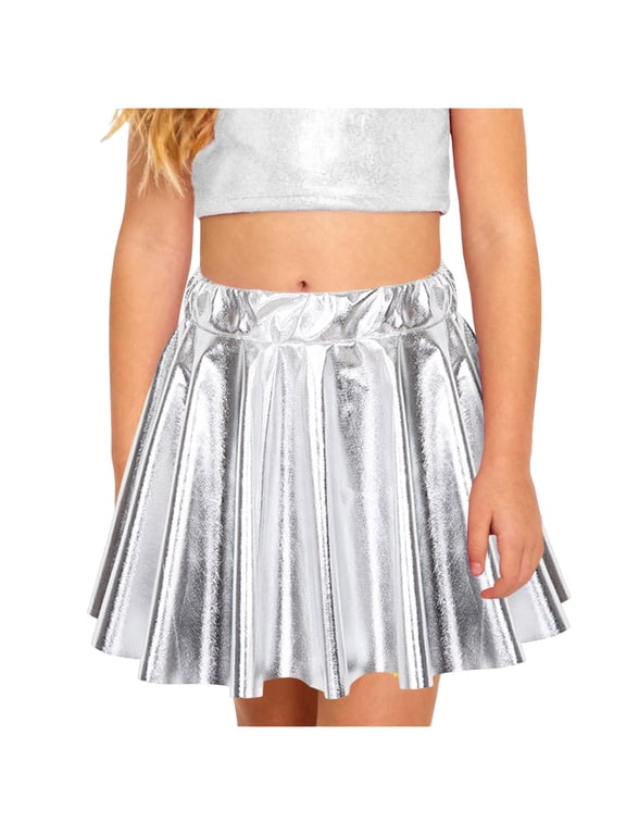 Girls Summer Metallic Skater Skirt with Shiny A Line Fit for Ballet Dance 8-10 Years