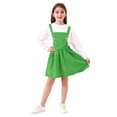thumbnail image 1 of ASEIDFNSA Girls Suspender Skirt with Bib Front Button Straps Elastic Waist and A Line Fit (Green,8-9 Years), 1 of 5