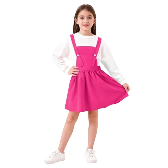 ASEIDFNSA Girls Suspender Skirt with Bib Front Button Straps Elastic Waist and A Line Fit (Pink,9-10 Years)