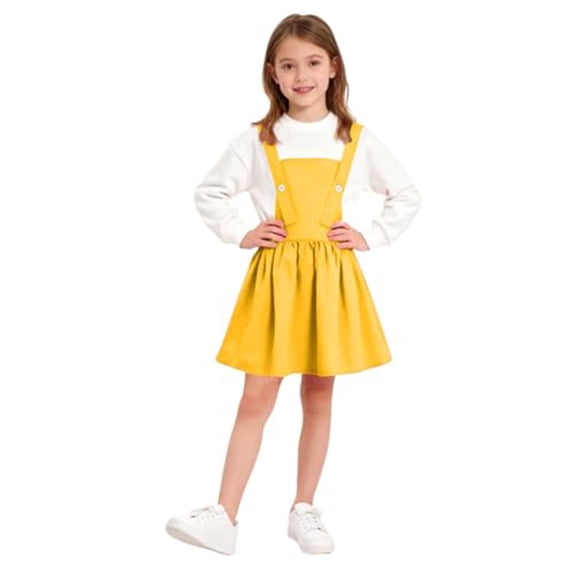 ASEIDFNSA Girls Suspender Skirt with Bib Front Button Straps Elastic Waist and A Line Fit (Yellow,2-3 Years)