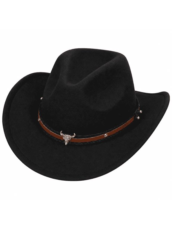 Kids Curved Brim Cowboy Hat with Buckle Band Detail for Boys Girls Birthday Black 3-18 Years