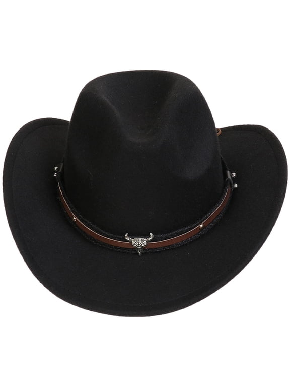 Kids Curved Brim Cowboy Hat with Buckle Band Detail for Boys Girls Birthday Black 3-18 Years