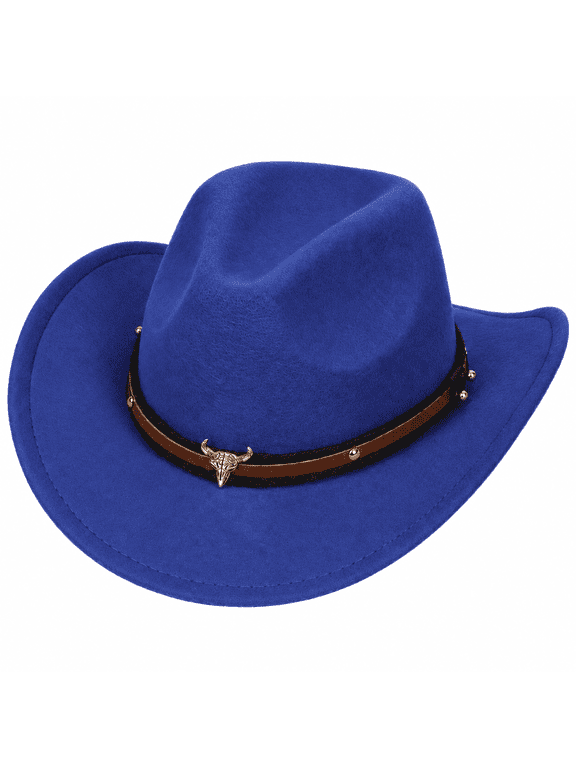 Kids Curved Brim Cowboy Hat with Buckle Band Detail for Boys Girls Birthday Blue 3-18 Years