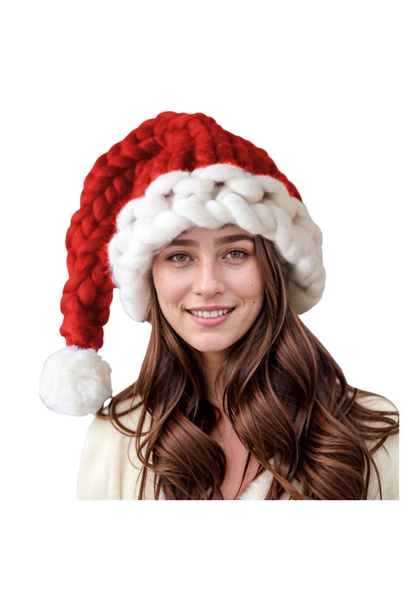 Men and Women Solid Color Thick Wool Christmas Hat Hand Woven Wool Santa Hat Party Christmas Hat Warm Winter Hats Acrylic Knit Cap Daily Watch Hat Brick Red One Size