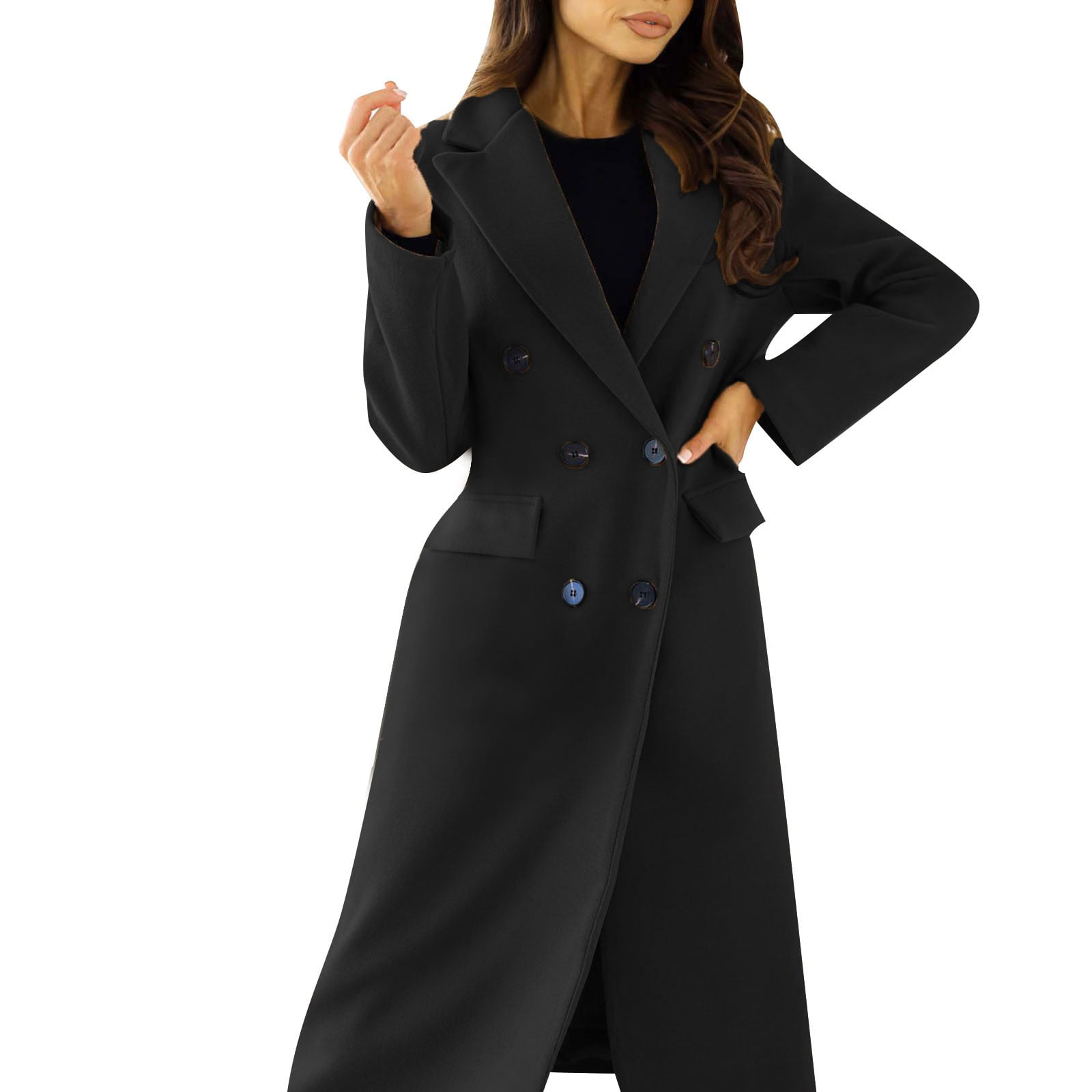 ASEIDFNSA Winter Bibs Wool Long Coat Women Women'S Coat Casual Design Sense  Stand Collar Solid Color Coat